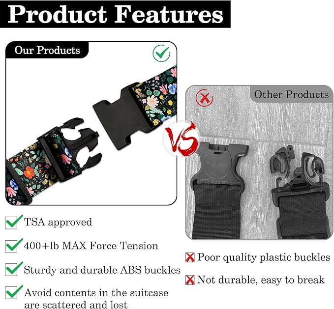 Wildflower Luggage Straps for Suitcases TSA Approved, Luggage Identifiers for - Image 4