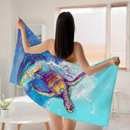 WZOMT Microfiber Turtle Beach Towel Oversized, Funny Sea Turtle Surfing Blue - Image 6