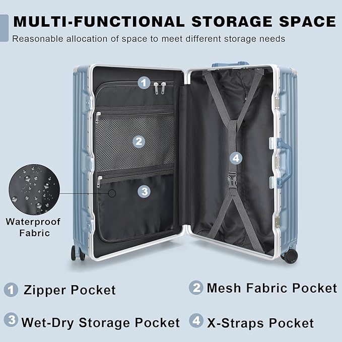 AnyZip Luggage PC+ABS Aluminum Frame Zipperless Checked Luggage Hard Shell - Image 5
