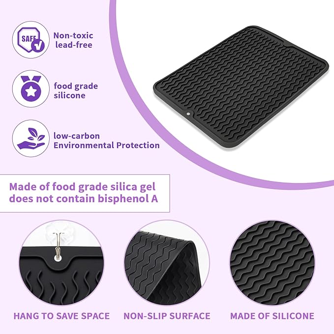 Oversize Silicone Heat Resistant Mat, Heat Mat with for Curling Iron, Travel Cover Cushion for Curling Irons, Hair Bands and Styling Tools(15.7" X 11.8") (Black)