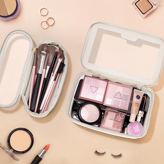 Travel Clear Makeup Bag with Makeup Brush Bag, Leather Makeup Case Toiletry Bag - Image 5