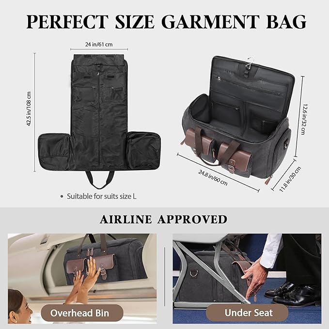 Canvas Garment Bags for Travel, Convertible Carry On Garment Duffel Bag for Men - Image 8