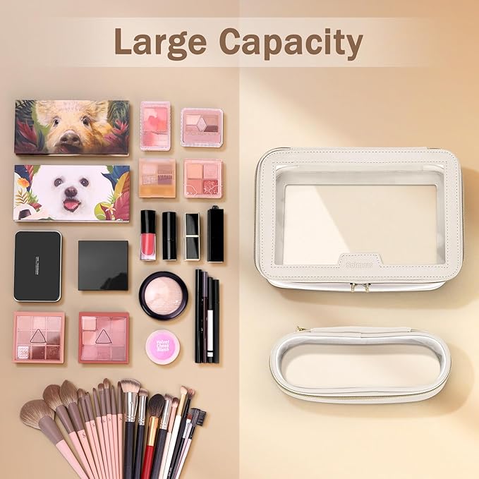 Travel Clear Makeup Bag with Makeup Brush Bag, Leather Make up Case Toiletry Bag - Image 8