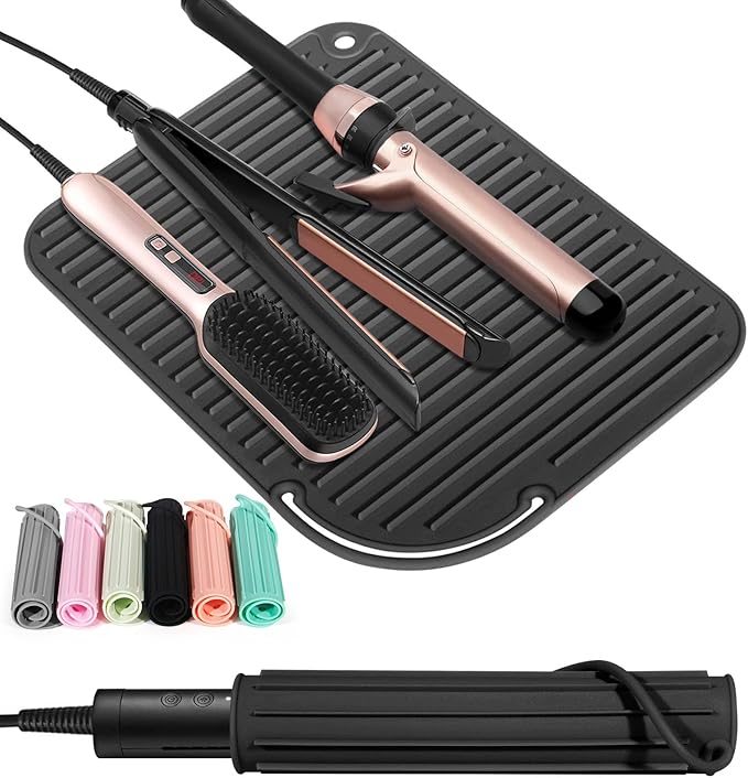 Quccefods 2 Pack Heat Resistant Mat Large Silicone Hot Hair Tools Holder for Curling Irons Flat Iron Hair Styling Tools Mat Portable Vanity Pad