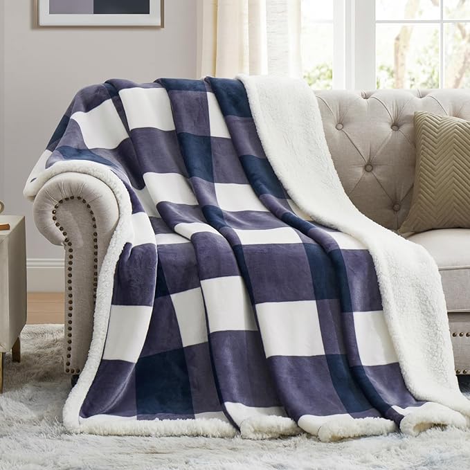 PU MEI Sherpa Blanket Fleece Throw Blanket Full Queen Plaid Thick Bed Blanket by HOME