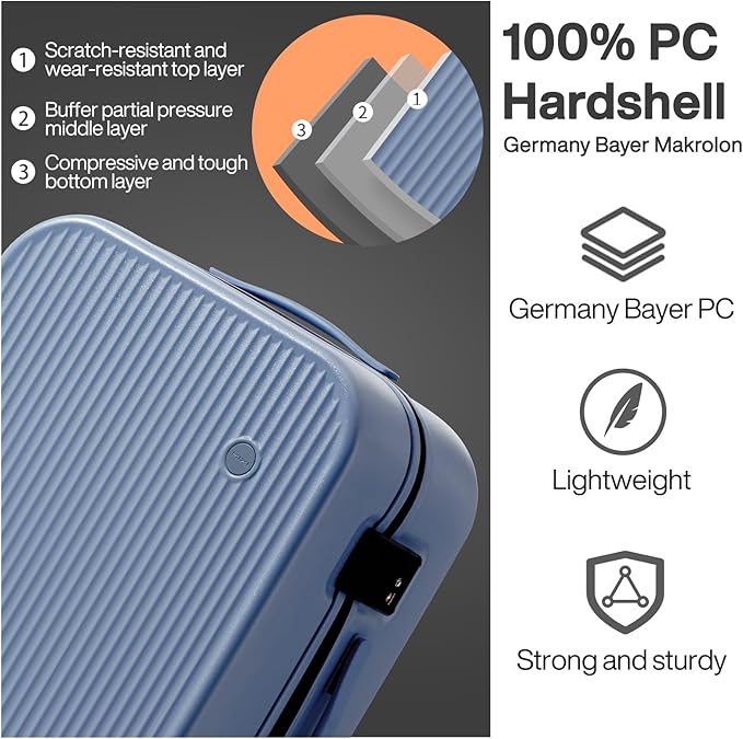 mixi Hardside PC Suitcase 24 Inch Checked Luggage Spinner Wheels TSA - Image 2