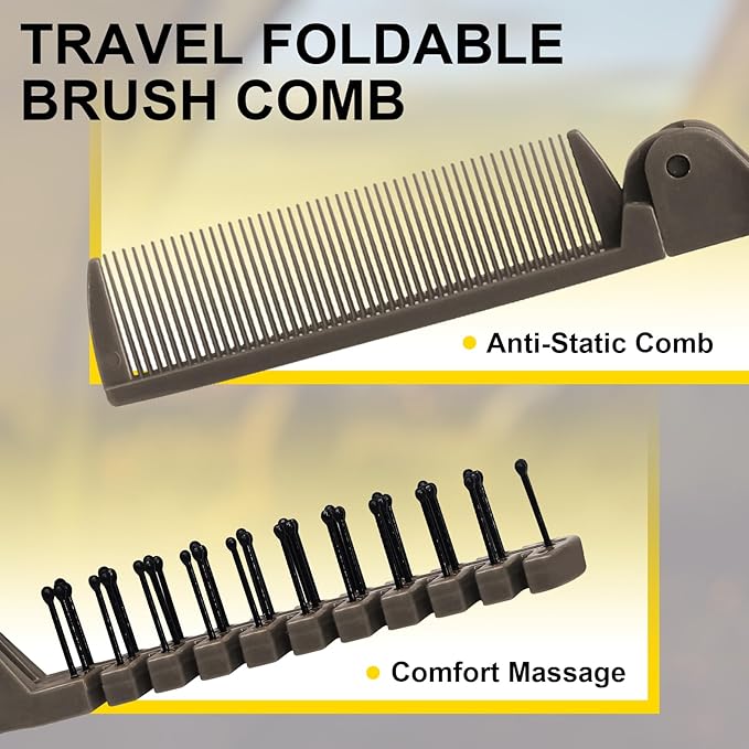 6PCS Travel Foldable Brush Comb Portable Hairbrush, Anti-Static Mini Pocket Hair Comb, Double Headed Hair Brush Hairdressing Tools Plastic Folding Hairbrush for Men Women (Coffee)