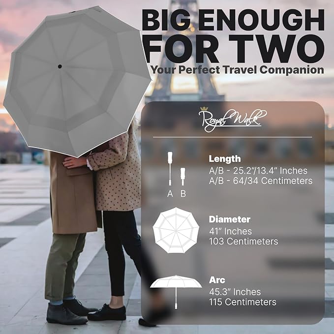 Royal Walk Windproof Folding Travel Umbrella Compact and Strong Luxurious Real - Image 2