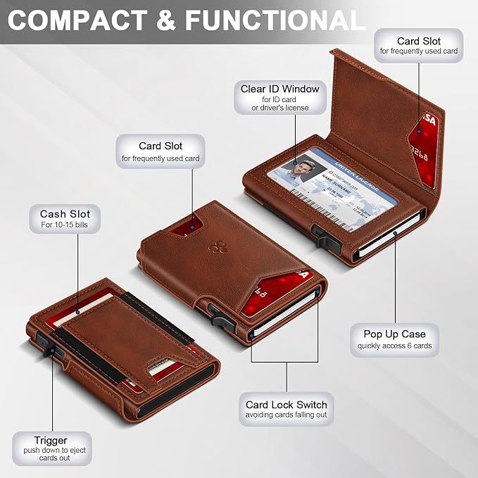 Wallet for Men Wallet with Slim Pop Up Card Holder 9-13 Cards, Bifold - Image 6
