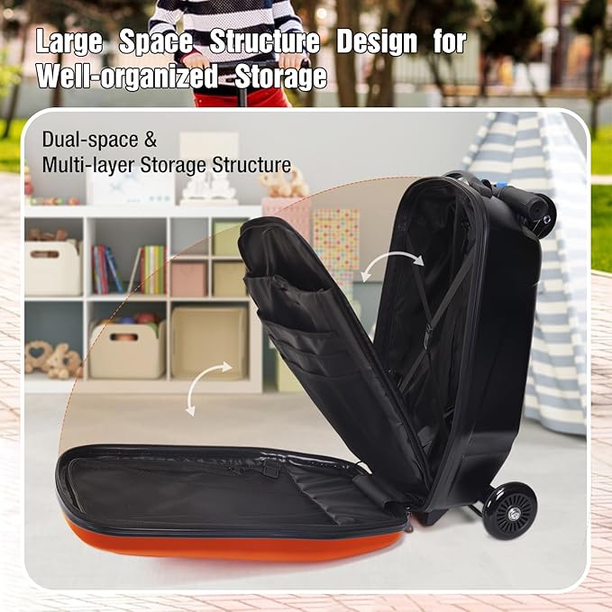 20" Scooter Suitcase for Kids, 2-in-1 Ride On Luggage - Image 4