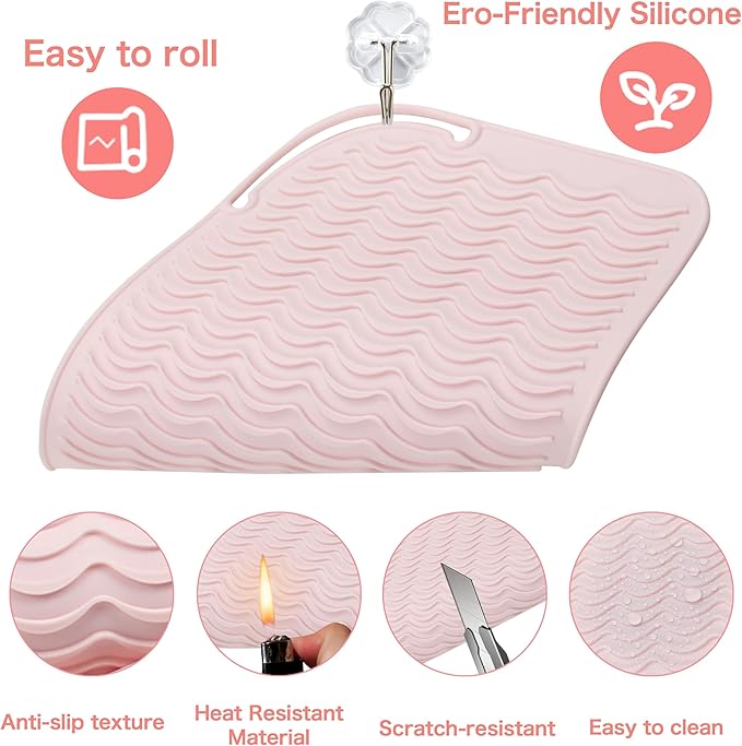 Heysam Professional Heating Pad Silicone Mat for Hair Tools, Travel Heat Mat Cover for Flat Iron Hair Straightener and Curling Iron Mat, Non-Slip Silicone Mat Pouch for Countertop, Size 9"x6.5"