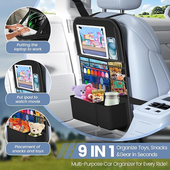 Car Backseat Organizer with table Tray, 9 Storage Pockets Backseat Car - Image 4