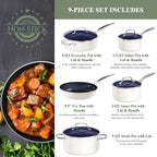 Nuwave 9pc Cookware Set Healthy Duralon Blue Ceramic Nonstick Coated, Diamond - Image 2