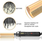 DAN Technology Curved Ceramic Hair Straightener and Heat Press Comb, 450°F Dual Voltage for Natural Black Hair, Portable for Travel & Home
