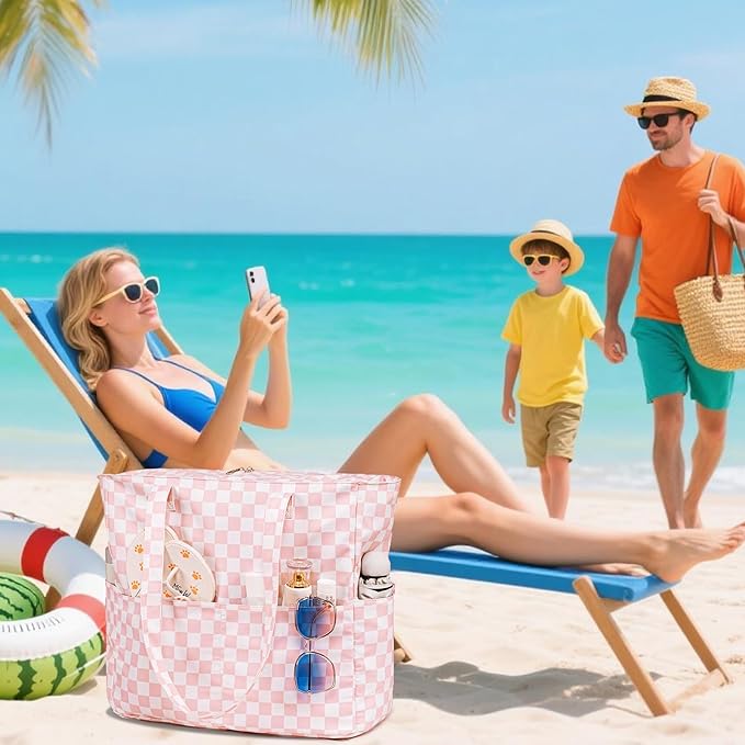 LEDAOU Large Beach Tote Bag Women Waterproof Sandproof Zipper Beach Tote Bag - Image 3