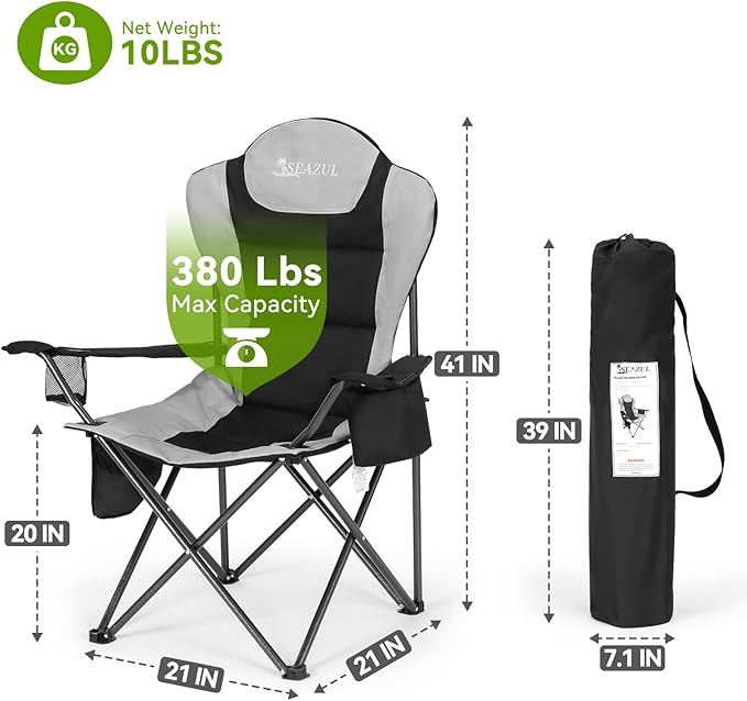 Camping Chairs for Adults, Camp Chair, Folding Chairs for Outside, Support 380 - Image 2