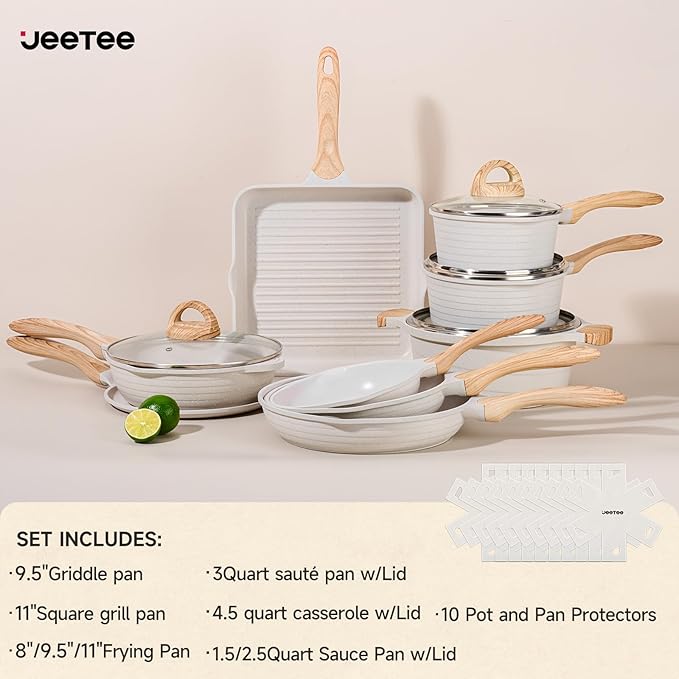 JEETEE 23pcs Pots and Pans Set Non Stick, w/Frying Pans, Sauté & Griddle & - Image 2