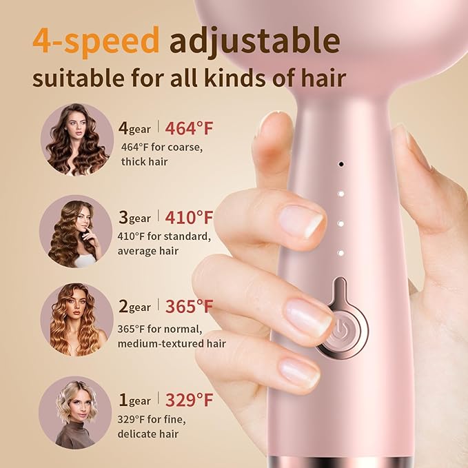 Crimper Hair Tool, Beach Waves Curling Wand,Ionic Hair Waver with 1.26 Inch Double Barrel for Women，Easy to Use，Four-Speed Adjustment and Automatic Power-Off,Pink