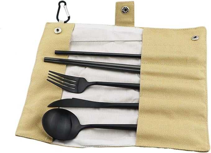Gugrida Luxury Black Matte Portable 18/10 Stainless Steel Travel Flatware Sets - Image 2
