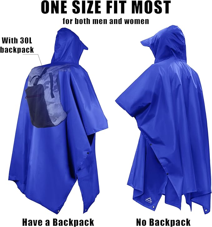 Coralrain Hooded Rain Poncho Lightweight Waterproof Unisex Raincoat Jacket - Image 4