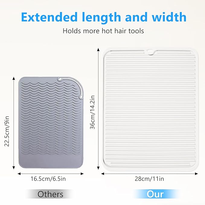 Quccefods Heat Resistant Mat Large Silicone Hot Hair Tools Mat for Curling Irons Flat Iron Hair Straightener Vanity Mat Portable Hair Styling Tools Hot Pad 14.2"*11"