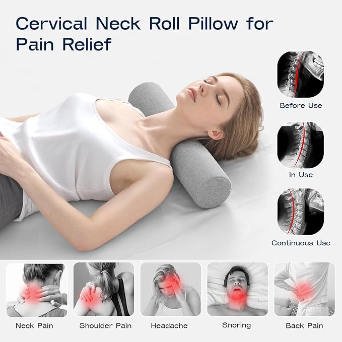 Neck Roll Pillow, Memory Foam Neck Support Pillows, Round Neck Pillows - Image 3