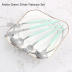 Matte Green Silver Silverware Set, 20-Piece Stainless Steel Flatware Set - Image 3