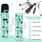 Shappy 2 Pcs Curling Iron Travel Case Cover Heat Resistant Flat Iron Holder Case Sleeve Neoprene Straightener Holder and Silicone Hot Hair Tools Mat Bag(Cactus Style)