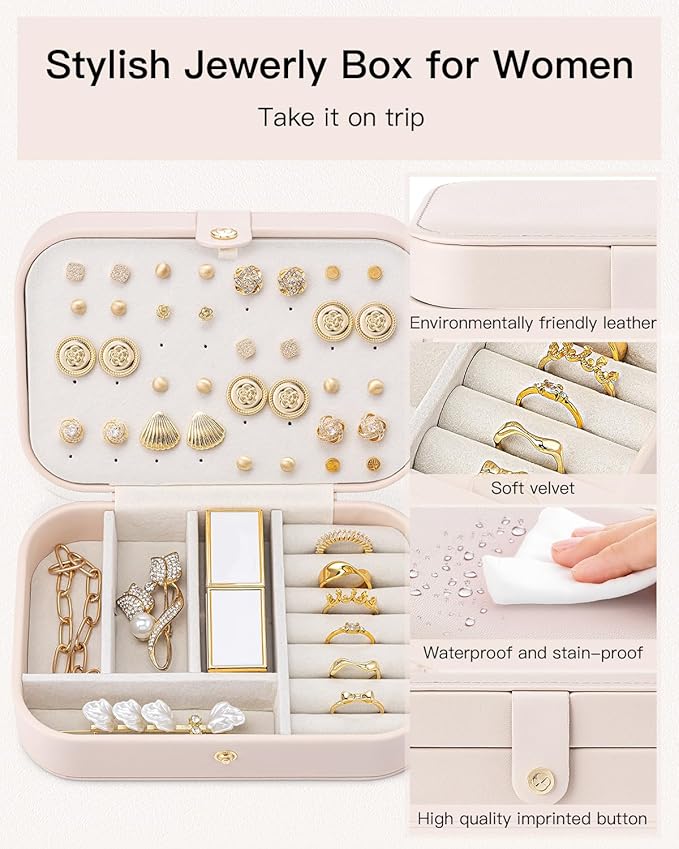 Vlando Travel Jewelry Case, PU Leather Travel Jewelry Box - Image 5