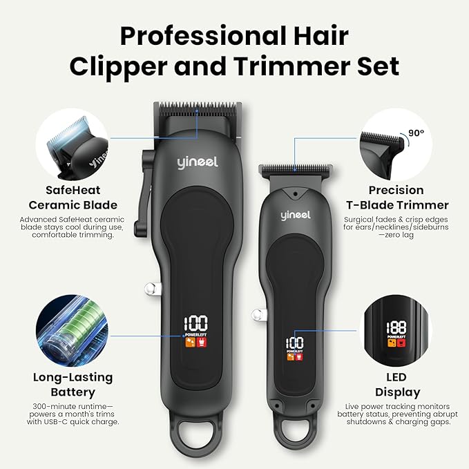 Yineel Hair Clippers for Men, Professional Cordless Clippers & Trimmer Set, Super Quiet, Clippers for Hair Cutting Kit with LED Display, Gift for Men Women Barber Kid