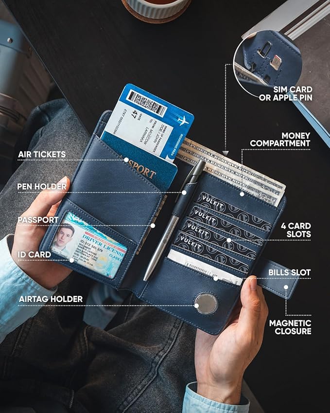 VULKIT Passport Holder with Airtag Holder RFID Blocking Passport Wallet Travel - Image 4