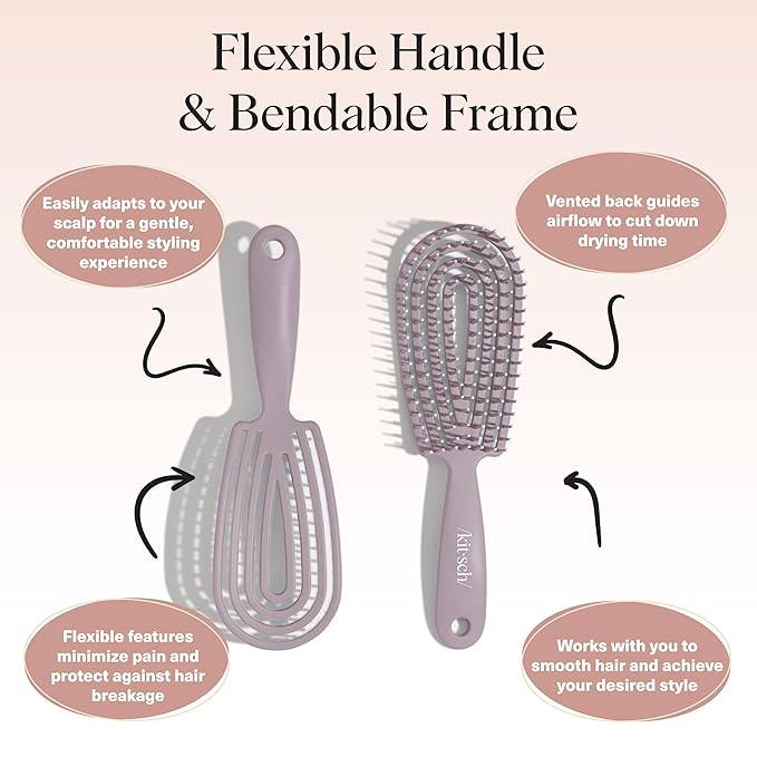 Kitsch Hair Brush Detangler – Flexi Flow Hair Brush for Women, Men & Kids | Detangling Brushes for Curly Hair with Bendable Frame, Bounce Curl Defining Brush for Wet or Dry Strands - Soft Violet