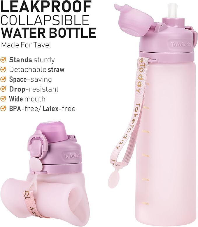 TakeToday Collapsible Water Bottles 20oz, Leak Proof, Foldable Silicone Travel - Image 4