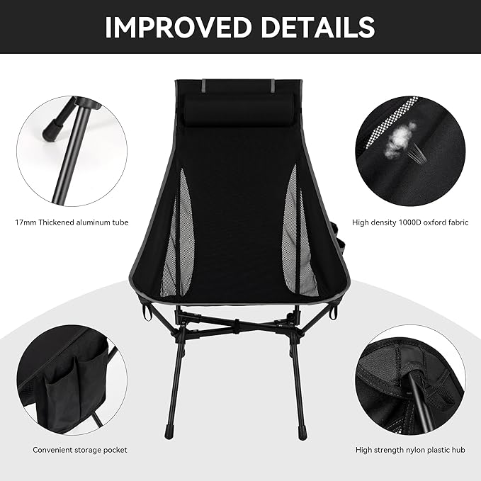 Portable High Back Camping Chair, Support Heavy Duty 440 lbs, Lightweight - Image 5