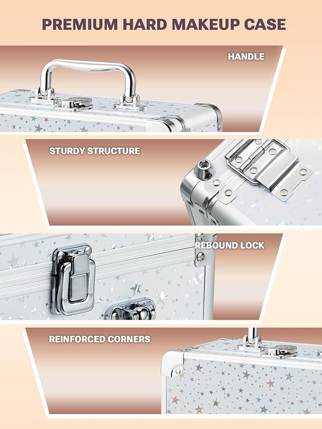 Qislee Makeup Box with A Detachable Lighted Mirror, Waterproof Travel Train Case - Image 4