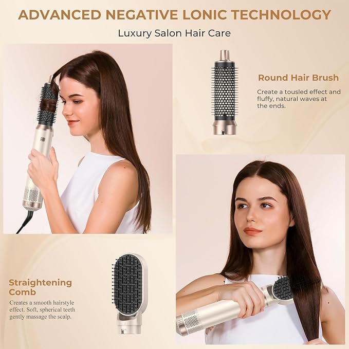 5 in 1 Blow Dryer Brush, Negative Ion Hair Dryer Brush Set Upgrade Hot Air Brush Air Styler Curling Wrap Air Curler, Curling Iron Hair Styling Tools As A Gift for Straight/Curl/Drying/Smoothing