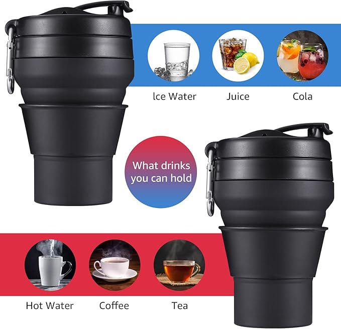 Collapsible Coffee Cup, 2 Pack 16 OZ 480ml Silicone Travel Folding Cup - Image 3