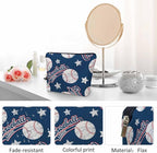 Baseball Makeup Organizer Bag Cosmetic Bag For Men Women, Sports Ball Softball Baseball Blue Travel Toiletry Bag Flax Makeup Bags Purse Business Makeup Pouch For Toiletries Cosmetics