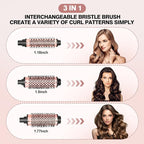 Thermal Brush Set, 3-in-1 Non-Blowing Heated Round Brush with Adjustable Temp, Fast Heating Titanium Ceramic, Dual Voltage, Hair Curling Iron with Detachable Barrels (1.18/1.5/1.77")