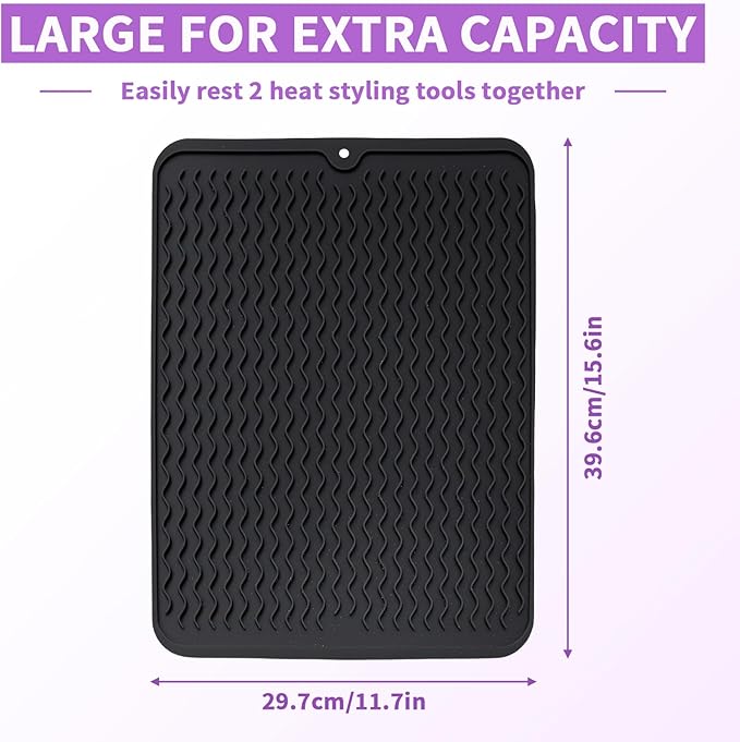 Oversize Silicone Heat Resistant Mat, Heat Mat with for Curling Iron, Travel Cover Cushion for Curling Irons, Hair Bands and Styling Tools(15.7" X 11.8") (Black)