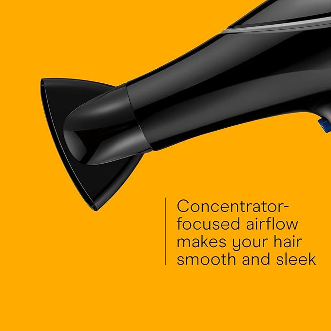 Conair Hair Dryer Style & Shine Natural Crystal Collection, 1875W Hairdryer, 3 Heat Settings, 2 Speeds, Blow Dryer with Concentrator Attachment, Ionic & Hematite-Infused Ceramic Technology, Black