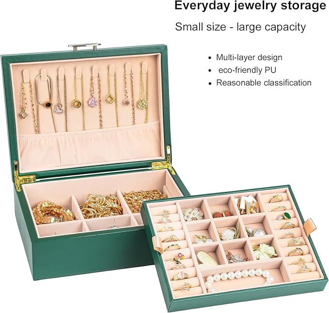 Small Jewelry Organizer for Women, 2-Layer Travel Jewelry Box - Image 2