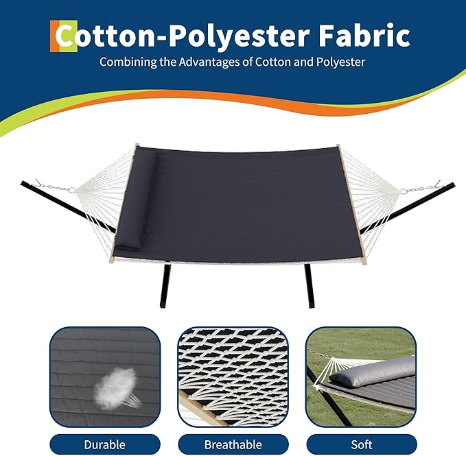 Hammock with Stand for Outside, 2 Person Portable Hammock with Breathable - Image 3
