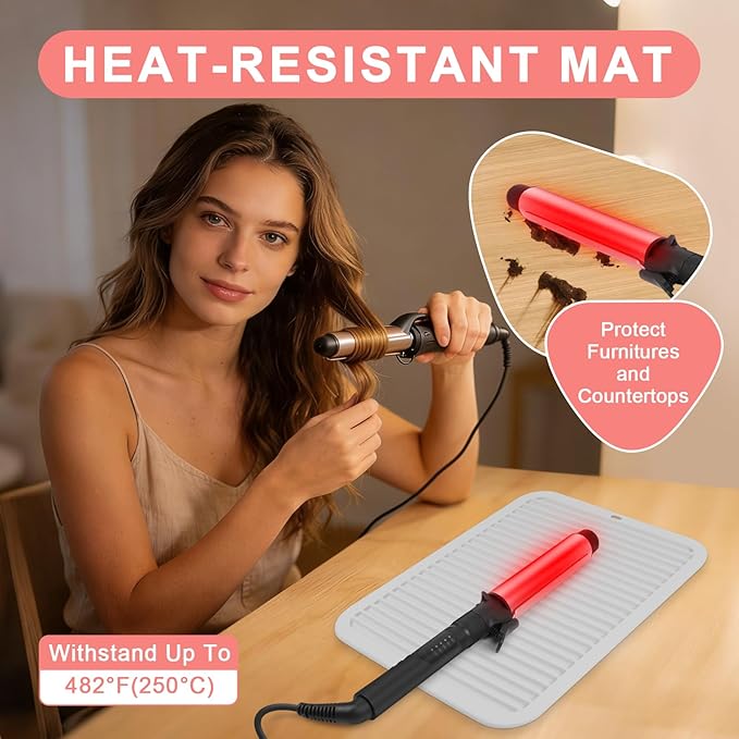 Oversize Silicone Heat Resistant Mat, Professional Hot Hair Tools Mat for Curling Iron, Flat Iron, Hair Straightener, Portable Hot Pad Cover with Velcro for Travel Home Salon(14.2" x 11.0")
