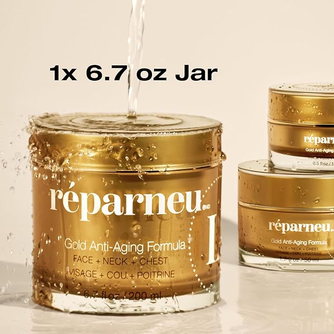InfiniteAloe réparneu Gold Anti-Aging Formula, Neck Firming, Face Tightening, Anti Wrinkle Face Cream - Organic Aloe Powered with Collagen, Peptides & Retinyl - 6.7oz Jar