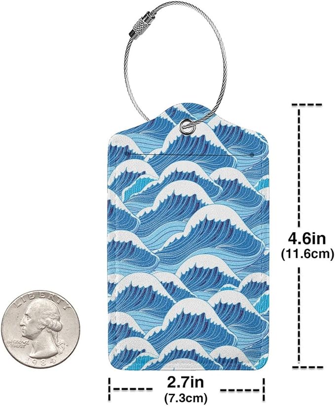 2PC Cartoon Waves Luggage Tag, Cute Blue Sublimation Printed Travel Suitcase - Image 4