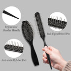 2-in-1 Synthetic Wig Brush with Stainless Steel Handle and Ball Tips for Gentle Detangling and Styling Natural Curls and Wigs - Black (2PCS)