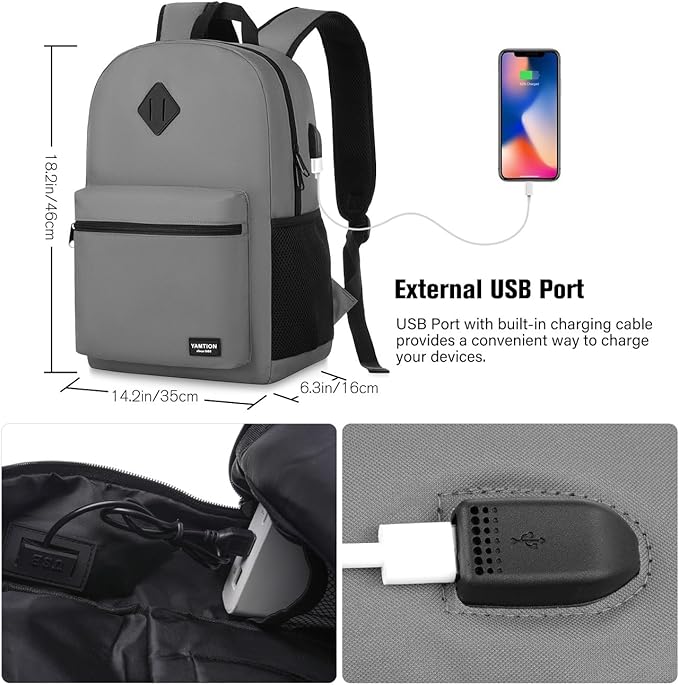 17 Inch School Backpack, Unisex Classic Bookbag Teens Schoolbag - Image 7