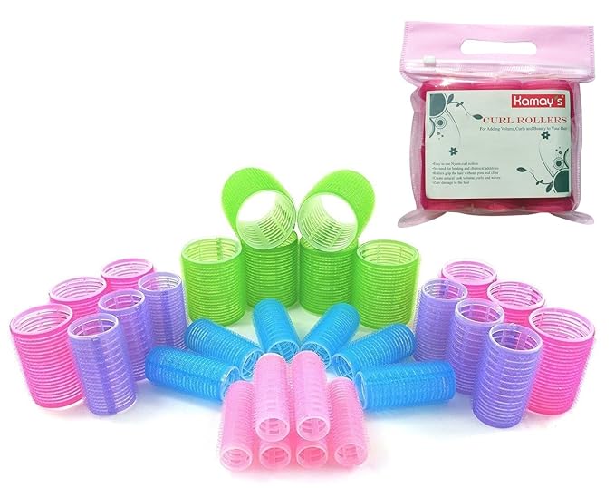 Gift Packaging Hair Rollers Self Grip Holding Rollers Hairdressing Curlers Hair Design Sticky Cling Style For DIY Or Hair Salon By Kamay's (Gripping Sticky Rollers 30PCS 5 Size-20,25,30,40,48mm)