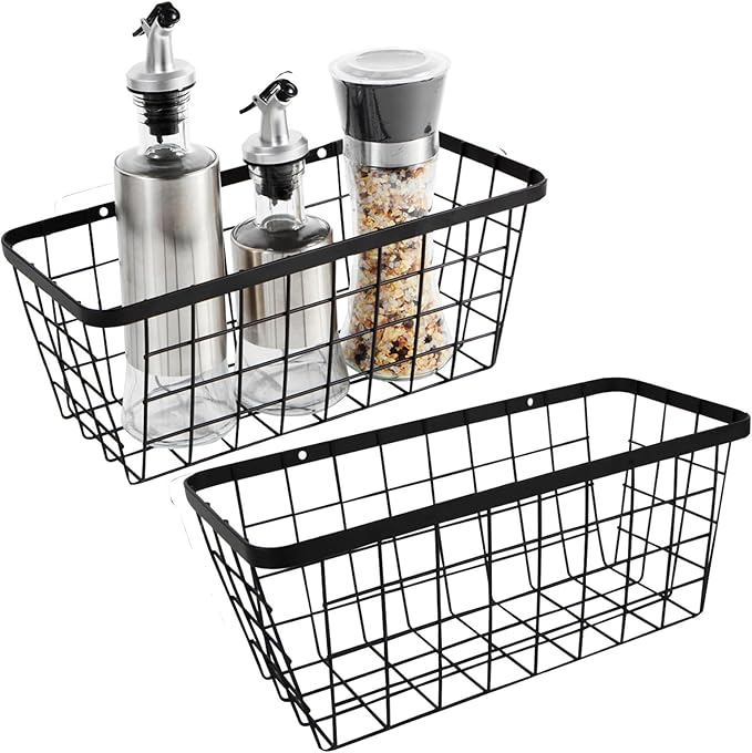 2 Pack Hanging Wall Basket Organizer Over the Cabinet Door Wire Baskets by LeleCAT